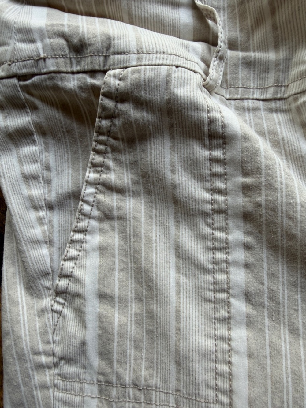 Soho Apparel Cream and Tan Striped Capris - Picture 3 of 8